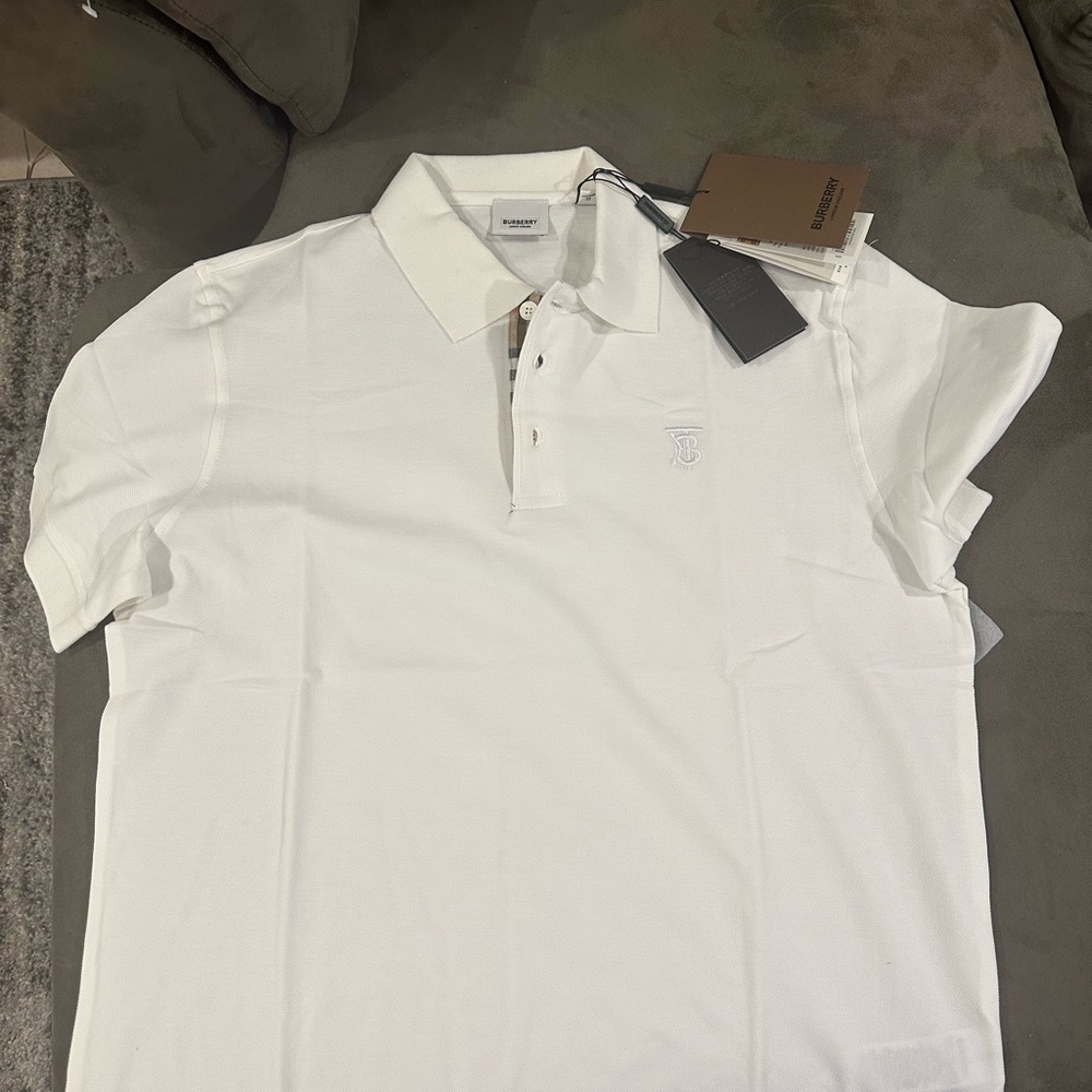 Burberry White Cotton Monogram Polo Shirt. Size XL
